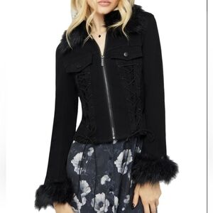 Killstar Black Jean Jacket with Faux Fur Trim